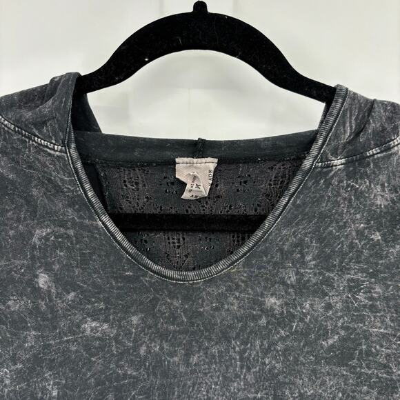 American Age Hooded Top Medium Gray Long Sleeve V-Neck Lace Back Detail Grunge - Picture 2 of 12